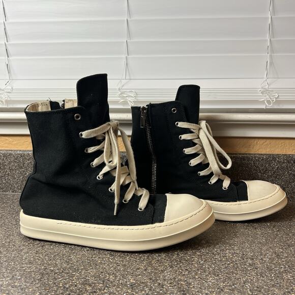 Rick Owens Canvas High Top Sneaker Black Mens Size EU Size 45-46 US 12-13 Zip Up - Picture 4 of 12